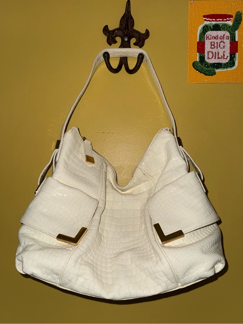 Michael Kors White Croc-Embossed Beverly Bag
